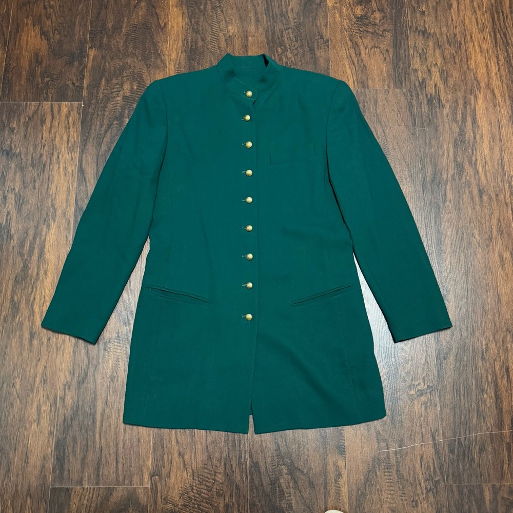 DANA BUCHMAN 100% wool Elegant Green Women's Jacket mandarin collar vintage 10 - Picture 11 of 15